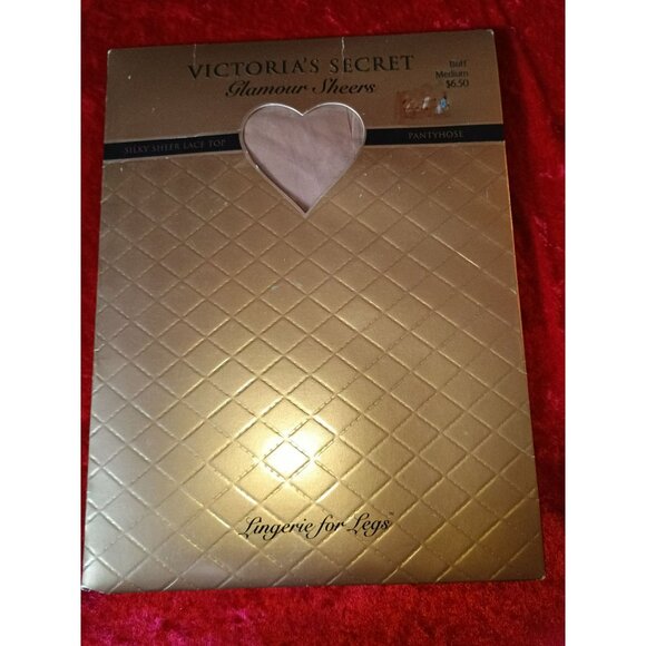 Victorias Secret Glamour Sheers Silky Sheer Lace Top Pantyhose Buff Medium - Picture 1 of 4
